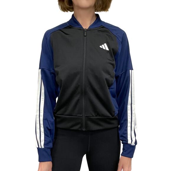 adidas Tricot 3-Stripes Fashion Track Top Sz S New $60 Black Blue Light Jacket - Picture 1 of 10